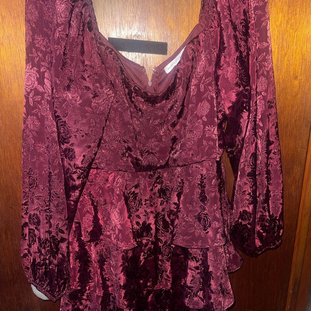 Altar’d State Satin XL Women’s Burgundy Romantic Tiered Mini Dress